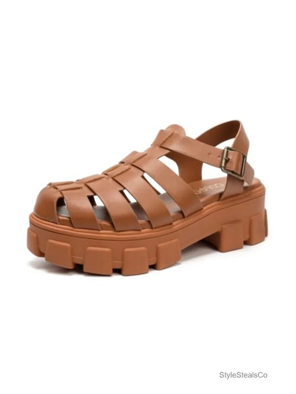 Chunky Block Heel Wedge Sandals Fisherman Style Adjustable Buckle